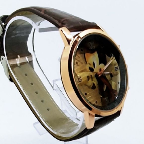Mickey Newspaper Image Watch Brown Band - Picture 4 of 5